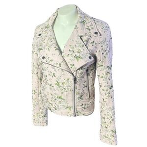 Blank NYC Floral Jacquard Moto Jacket Pink Asymmetrical Zip S 260-9559LT